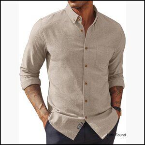 Men's Linen Button Down Shirt Long Sleeve Classic Fit Business Casual